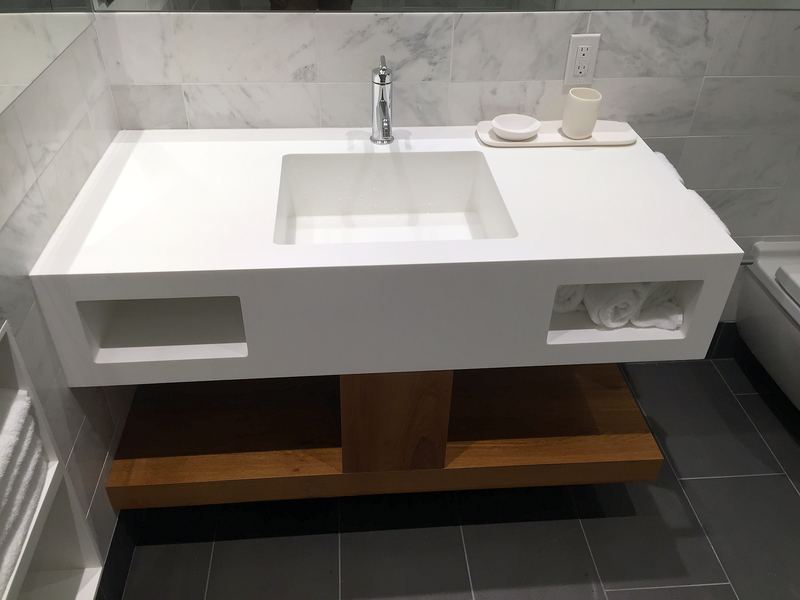 Modern floating vanity with integrated sink